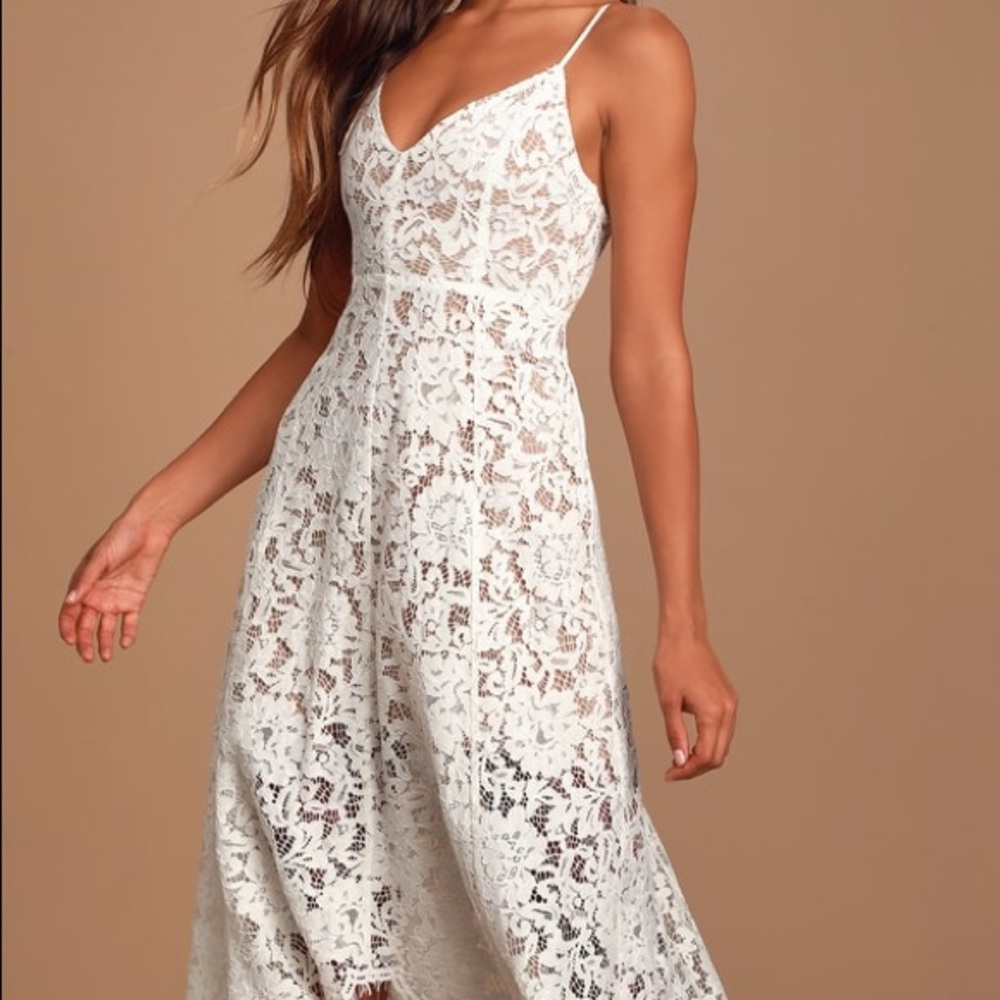 Lulu’s One wish white lace midi dress